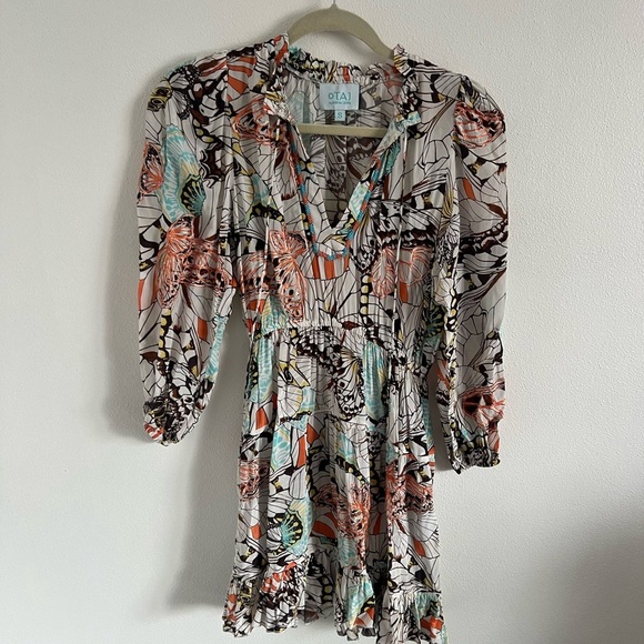 TAJ By Sabrina Crippa Butterfly Print Beaded embroidered Boho Mini Dress Size S - Picture 7 of 7
